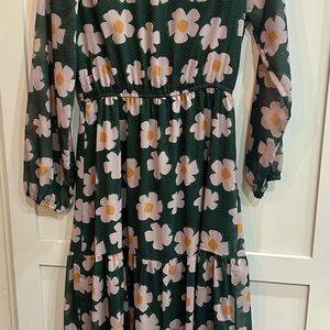 Joy Joy Tiered Maxi Flowy Bohemian Green Dress with Floral Accents